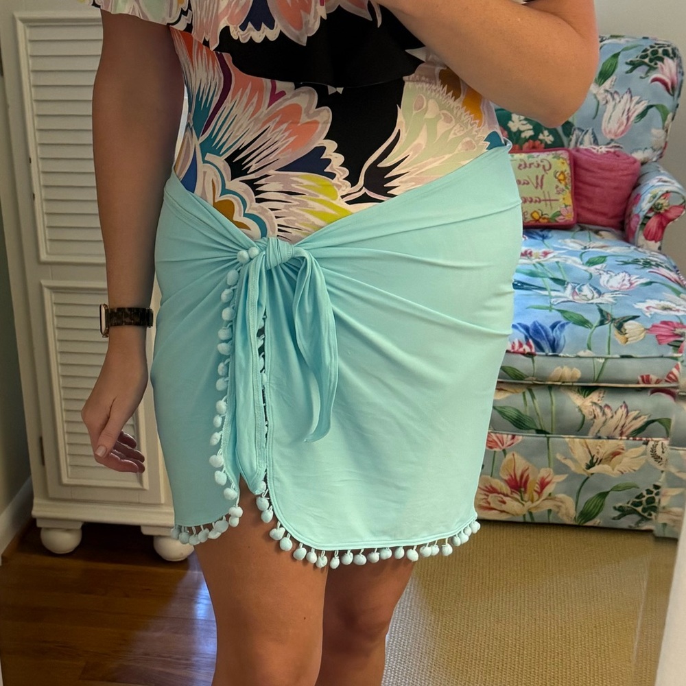 Lilly Pulitzer Light Blue Pom-Pom Sarong